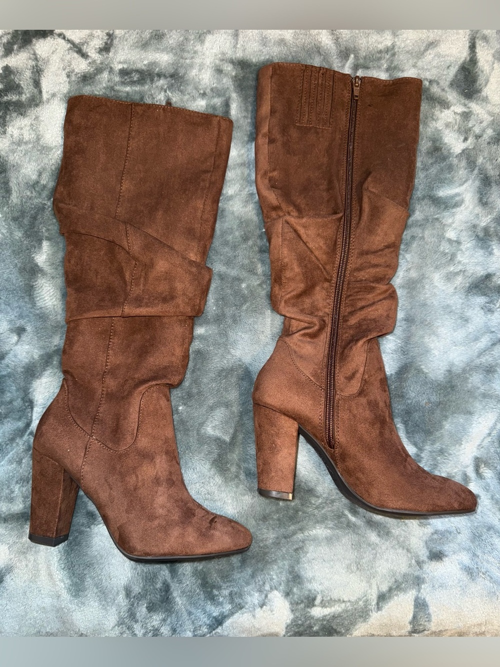 Y-Not Women's Brown Suede Mid-Calf Block Heel Boots - Picture 2 of 6